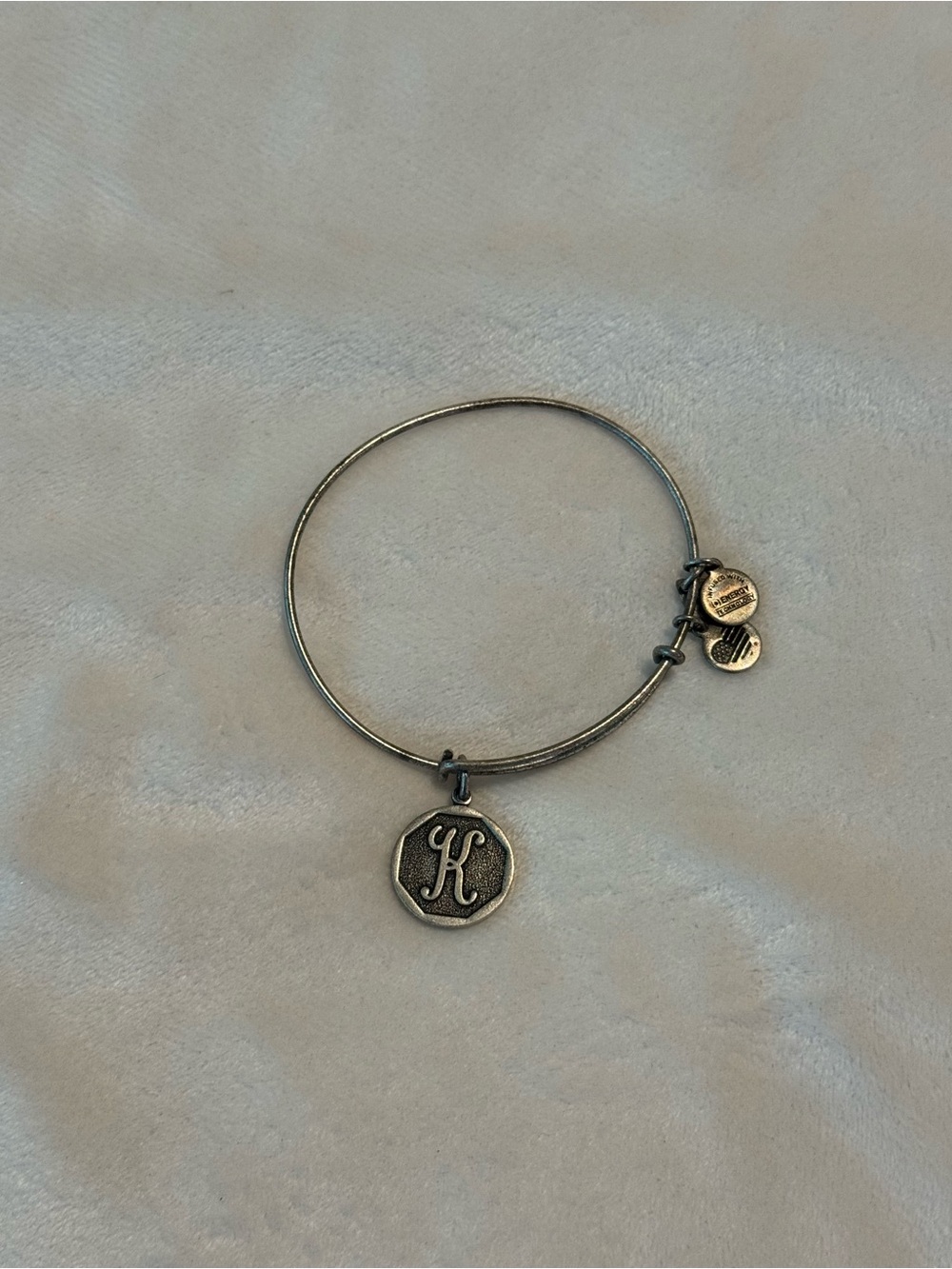 Alex and Ani 2015 Initial K Script Charm Expandable Silver Bangle Bracelet